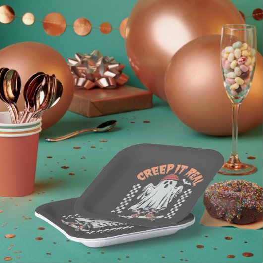 クリープit実在レトロハロウィーンスケート幽霊 ペーパープレート (複数)