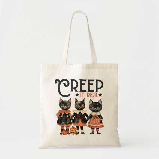 クリープit実在ヴィンテージ子猫レトロハロウィン トートバッグ (正面)