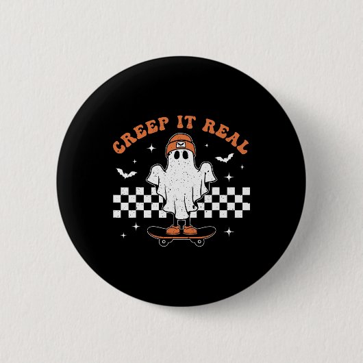 クリープit実在幽霊スケーボードレトロかわいいハロウィー 缶バッジ (正面)