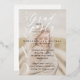 クリーミニマルムフォトグラードパーティー書モダン道 箔招待状