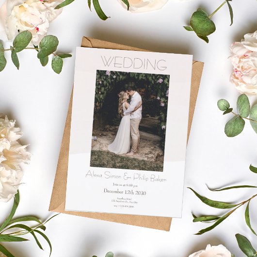 クリーミニマルムフォト結婚式招待状 招待状