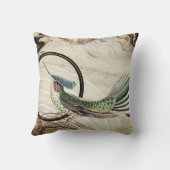 クリーミーなアイボリー芸術的抽象芸術ハミングバードデザイン クッション (裏面)