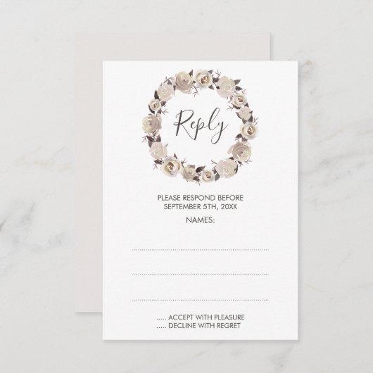 クリーミーなバラ結婚リースの返信カード 出欠カード (正面/裏面)