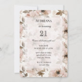 クリーミーなブラウンのブッシュピンクの花の誕生日 招待状 (正面)