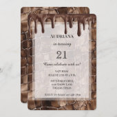 クリーミーなブラウンチョコレートドリップ誕生日 招待状 (正面/裏面)