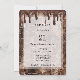 クリーミーなブラウンチョコレートドリップ誕生日 招待状