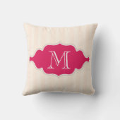 クリーミーなベージュストライプのベージュのピンクと白のモノグラム クッション (裏面)