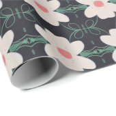 クリーミーなベージュフローラとブラック ラッピングペーパー (ロールコーナー)
