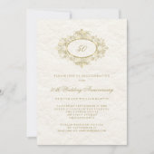 クリーミーなホワイトにフェイクゴールドの50周年結婚記念日 招待状 (正面)