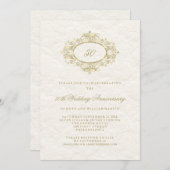 クリーミーなホワイトにフェイクゴールドの50周年結婚記念日 招待状 (正面/裏面)