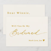 クリーミーなホワイト金ゴールドスクリプトBridesmaid提案カード 招待状 (正面/裏面)