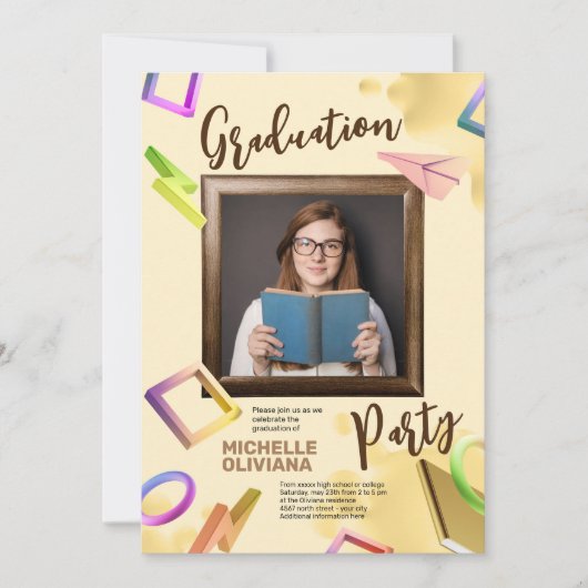 クリーミーな卒業ファンシーパーティーのパーソナライズ 招待状 (正面)
