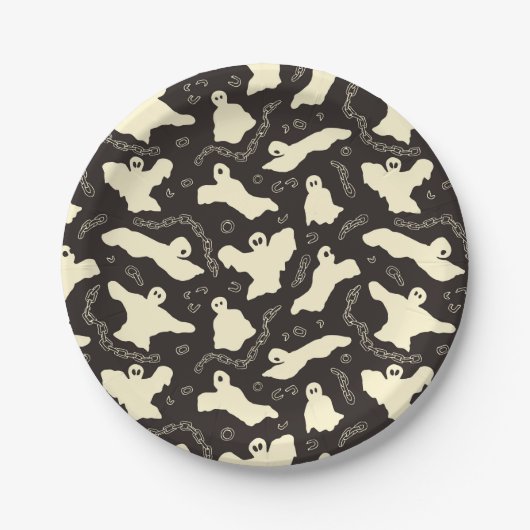 クリーミーな幽霊 – ハロウィーンパターン。 ペーパープレート (正面)
