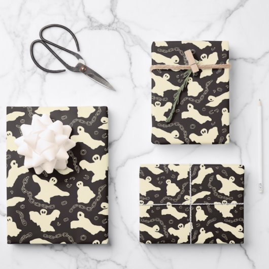 クリーミーな幽霊 – ハロウィーンパターン。 ラッピングペーパーシート (正面)