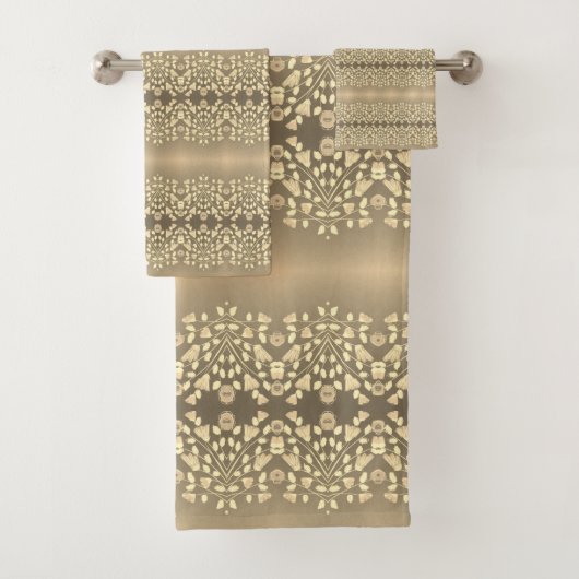 クリーミーな灰色の茶色パターン(の模様が)ある バスタオルセット (インサイチュ)