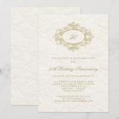 クリーミーな白の背景に偽の金のフレームが施された50周年結婚記念日 招待状 (正面/裏面)