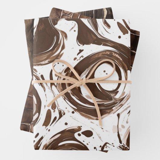 クリーミーな茶色のチョコレートの渦巻き誕生日 ラッピングペーパーシート (インサイチュ)