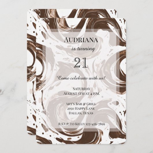 クリーミーな茶色のチョコレートの渦巻き誕生日 招待状 (正面/裏面)