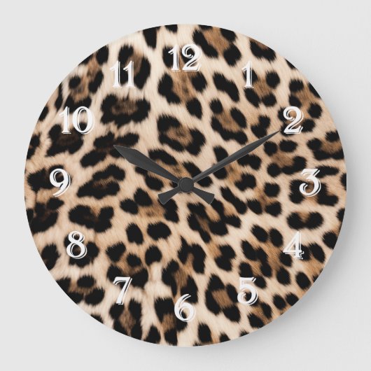 クリーミーな茶色のブラックヒョウの印刷結婚動物の ラージ壁時計 (正面)