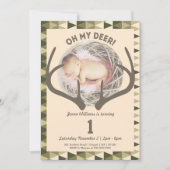 クリーミーな迷彩柄の女の子の(雄ジカの)枝角の誕生日を捜すこと 招待状 (正面)