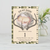 クリーミーな迷彩柄の女の子の(雄ジカの)枝角の誕生日を捜すこと 招待状 (スタンド正面)