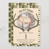 クリーミーな迷彩柄の女の子の(雄ジカの)枝角の誕生日を捜すこと 招待状 (正面/裏面)