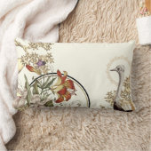 クリーミーアイボリー芸術的タイガーリリーフローラデザイン ランバークッション (ブランケット)