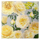 クリーミーイエローローズヴィンテージフローラオングレイ タイル (正面)