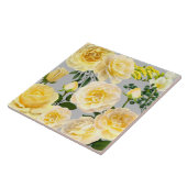 クリーミーイエローローズヴィンテージフローラオングレイ タイル (側面)