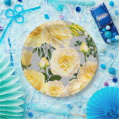 クリーミーイエローローズヴィンテージフローラオングレイ ペーパープレート (パーティー)