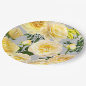 クリーミーイエローローズヴィンテージフローラオングレイ ペーパープレート (アングル)