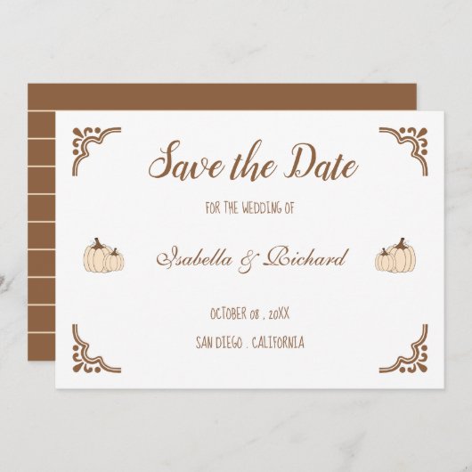 クリーミーエレガントなカボチャFlat日付カードを保存 セーブザデート (正面/裏面)