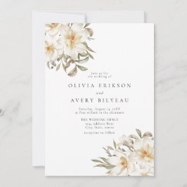 クリーミーエレガントなホワイトウォーターの色のフローラ結婚ズ 招待状