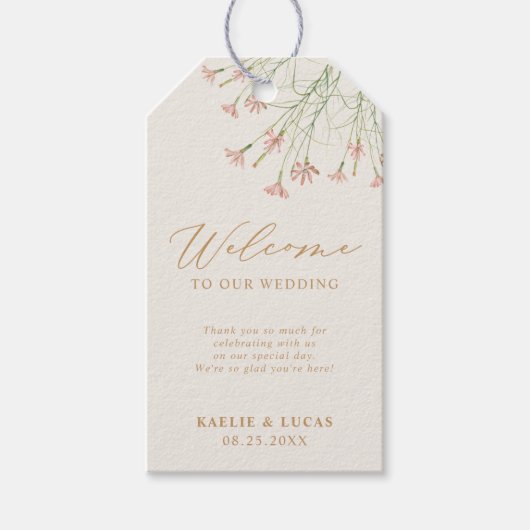 クリーミーエレガントチャームワイルドフラワー結婚ズウェルカム ギフトタグ (正面)