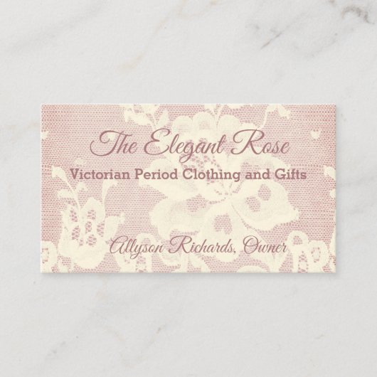 クリーミーエレガントホワイトヴィンテージフローラレースon Mauve 名刺 (正面)
