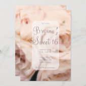 クリーミーソフトピンクピーチバラエレガントズスウィート16 招待状 (正面/裏面)
