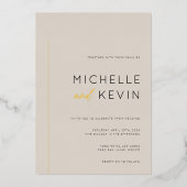 クリーミーニュートラル金ゴールド結婚詳細 箔招待状 (正面)