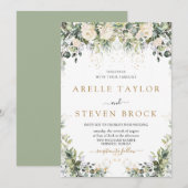 クリーミーバラフローラアイボリーグリーナリー結婚ズ 招待状 (正面/裏面)
