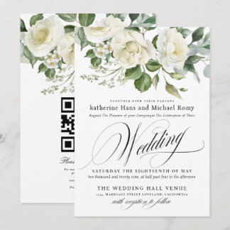 クリーミーフローラルユーカリ スクリプトカリグラフィー ウェディング 招待状