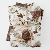 クリーミーブラウンチョコレートフローラ誕生日 ラッピングペーパーシート (インサイチュ)