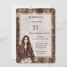 クリーミーブラウンチョコレートブラウンヘアガール誕生日 招待状