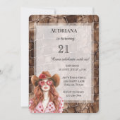 クリーミーブラウンチョコレートレッドヘアガール誕生日 招待状 (正面)