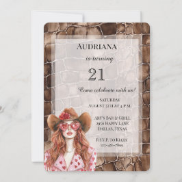 クリーミーブラウンチョコレートレッドヘアガール誕生日 招待状