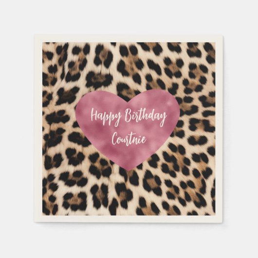 クリーミーブラウンブラックヒョウハート スタンダードカクテルナプキン (正面)