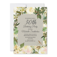 クリーミーホワイトの花とセージグリーンの30歳の誕生日