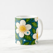 クリーミーホワイトの花柄とグリーンの葉 コーヒーマグカップ (正面右)