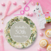 クリーミーホワイトセージグリーンフローラ50thバースデーパーティー ペーパープレート (パーティー)