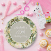 クリーミーホワイトセージグリーンフローラ75thバースデーパーティー ペーパープレート (パーティー)