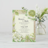 クリーミーホワイトフローラ緑素朴ブライダルシャワー 招待状 (スタンド正面)
