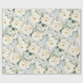 クリーミー牡丹&シルバーセージEucalyptus緑 ラッピングペーパー (フラット)